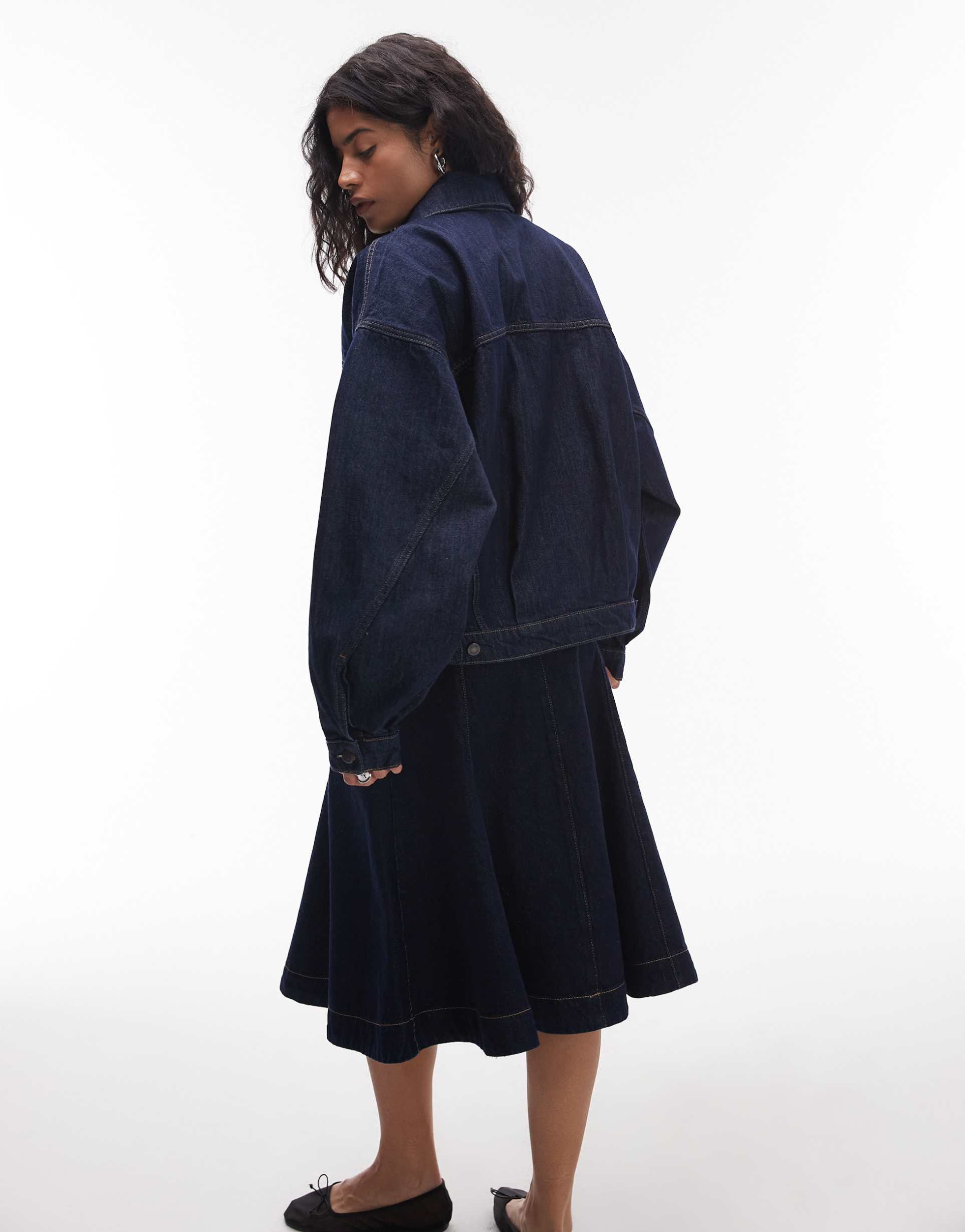 topshop denim balloon jacket in indigo rinse