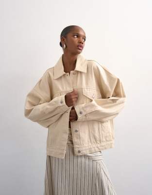 Topshop Denim Balloon Jacket In Neutral