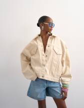 Topshop denim balloon jacket in natural
