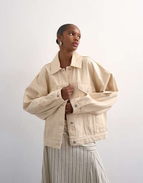 Topshop denim balloon jacket in natural