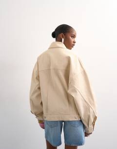 Model wearing Denim balloon jacket in natural