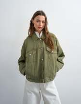 Topshop denim balloon jacket in olive green