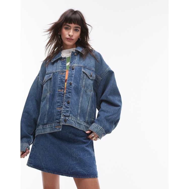 Topshop denim balloon sleeve jacket in authentic green | ASOS