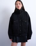 [Topshop] Topshop denim balloon sleeve oversized jacket in washed black XS Washed black