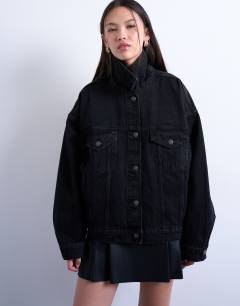 Denim balloon sleeve oversized jacket in washed black