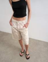 Topshop denim barrel jort in ecru jacquard floral