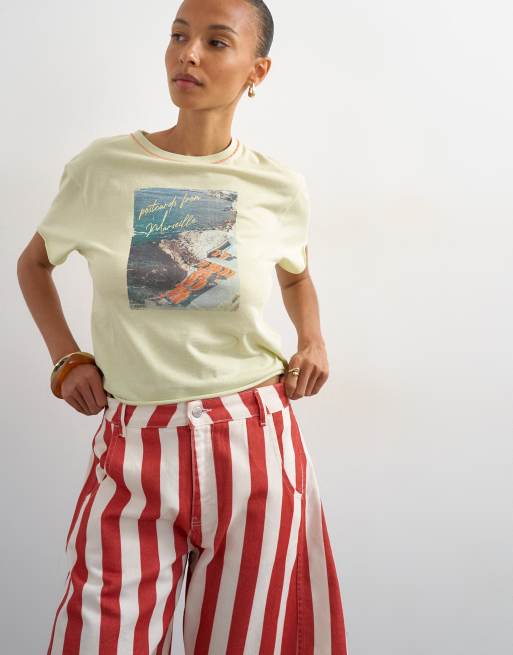 Topshop denim barrel jort in red stripe, 3 of 5