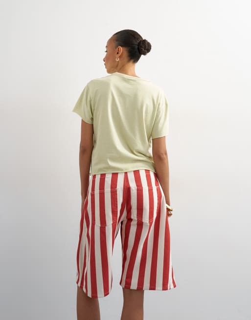 Topshop denim barrel jort in red stripe, 5 of 5