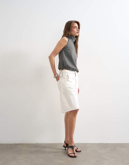 Topshop denim barrel jort in white, 2 of 5