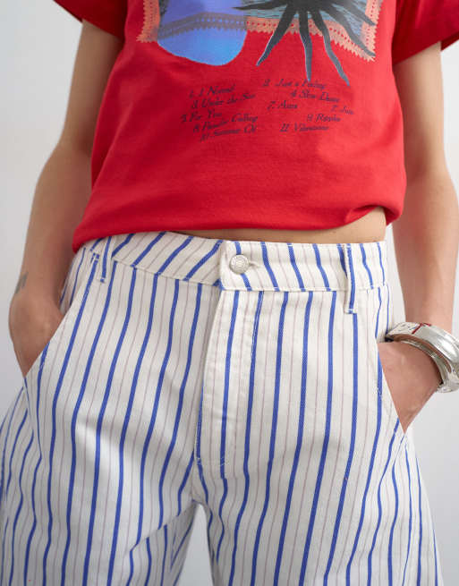 Topshop denim barrel jorts in blue stripes, 4 of 5