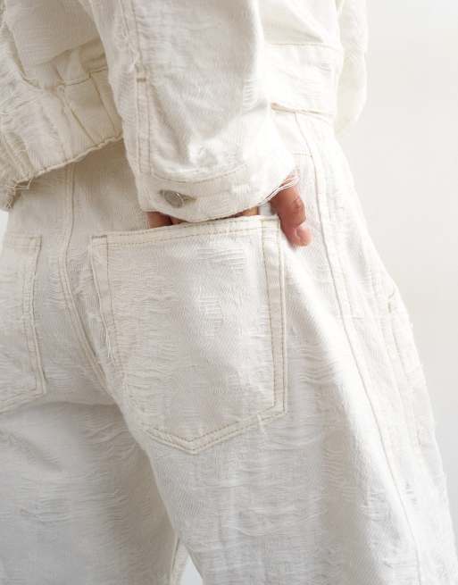 Topshop denim barrel jorts in distressed ecru, 4 of 5