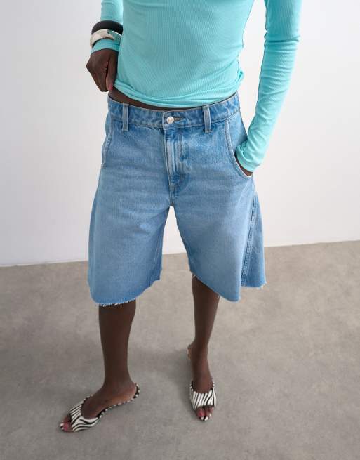 Topshop denim barrel jorts in mid blue, 3 of 5