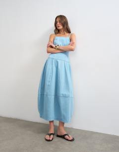 Denim barrel maxi dress in bleach
