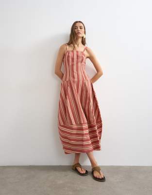 Topshop denim barrel maxi dress in red stripe | ASOS