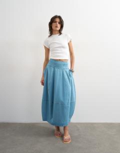 Denim barrel seamed maxi skirt in bleach