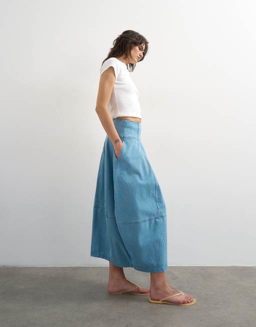 Topshop denim barrel seamed maxi skirt in bleach, 2 of 5