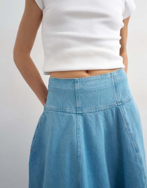 Topshop denim barrel seamed maxi skirt in bleach, 3 of 5