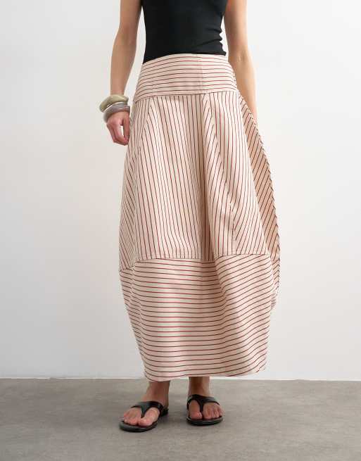 Topshop denim barrel seamed maxi skirt in red and ecru stripe, 3 of 5
