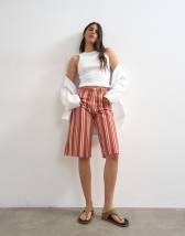 Topshop denim bermuda short in red stripe