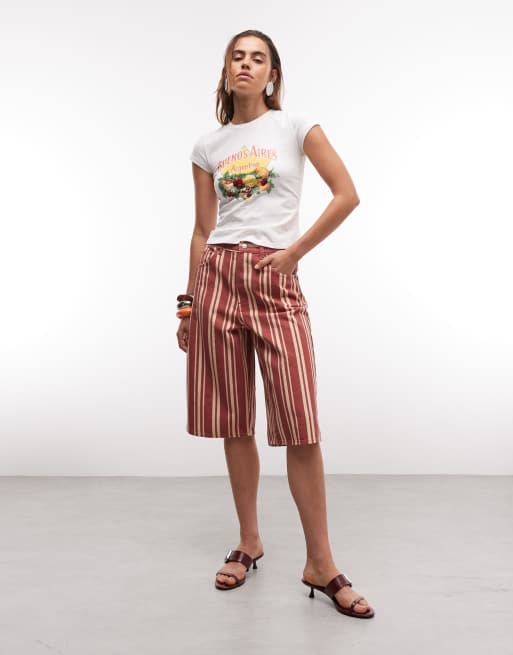 Topshop denim bermuda short in red stripe, 2 of 9