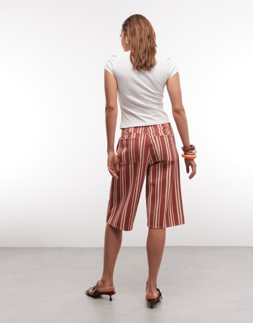 Topshop denim bermuda short in red stripe, 4 of 9