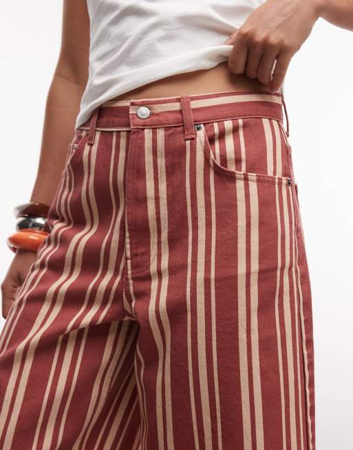 Topshop denim bermuda short in red stripe, 5 of 9
