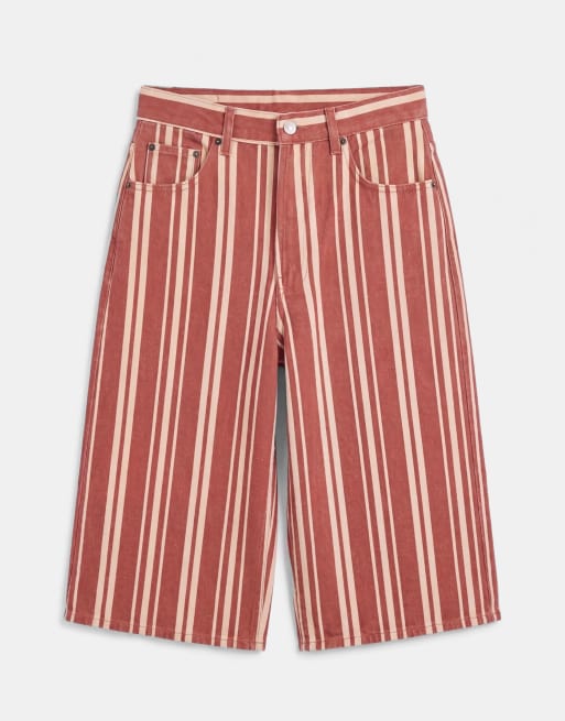 Topshop denim bermuda short in red stripe, 6 of 9