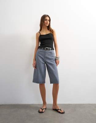 Topshop Denim Bermuda Shorts In Blue