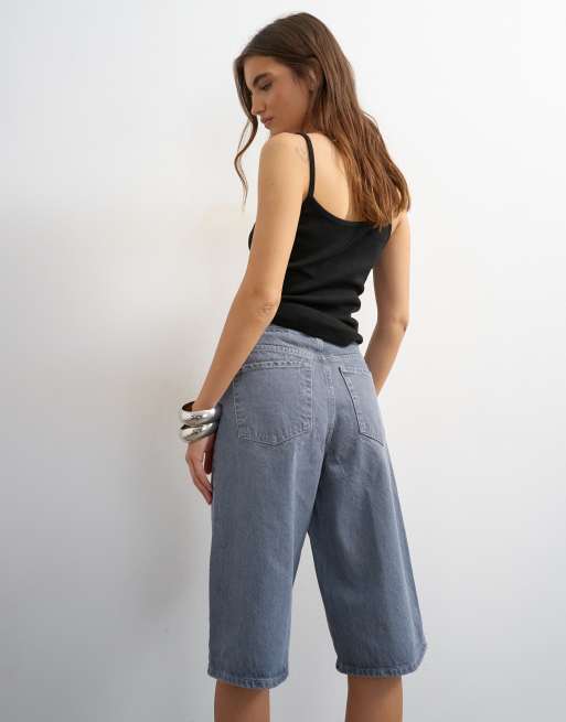 Topshop denim bermuda shorts in gray, 4 of 5
