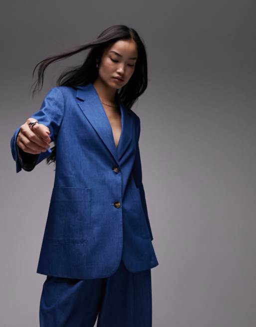 Topshop denim blazer in mid blue - part of a set
