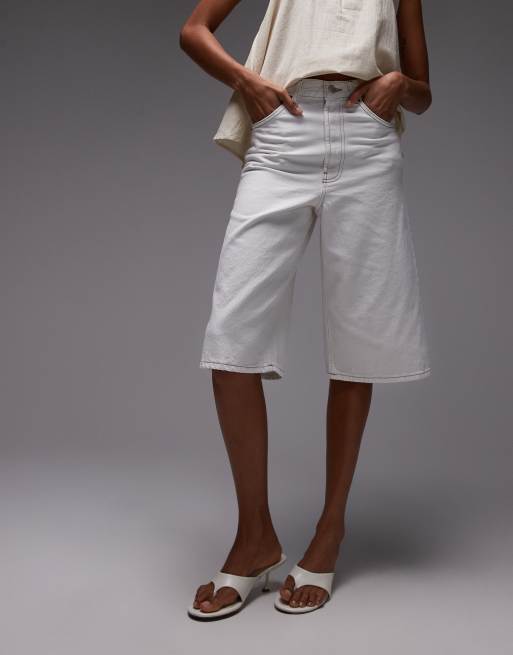 Topshop denim board shorts in bone, 3 of 5