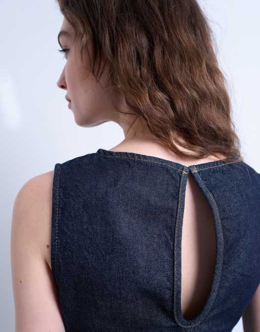 Topshop denim boat neck top in indigo rinse, 2 of 4