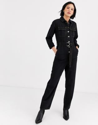 denim boiler suit black