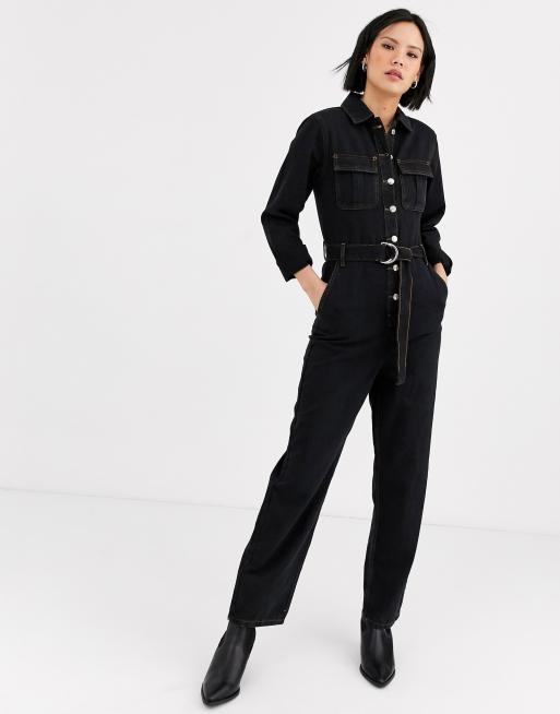 Topshop denim boiler suit in washed black