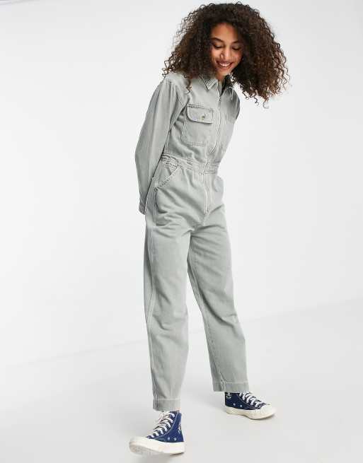 Khaki denim store boiler suit