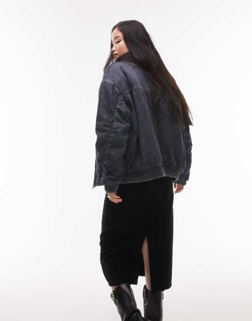 Topshop black borg denim 2024 jacket