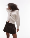 [Topshop] Topshop denim box pleat mini skirt in brown 10 Brown