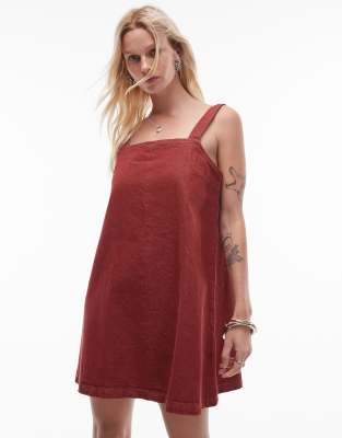 denim boxy cami dress in red