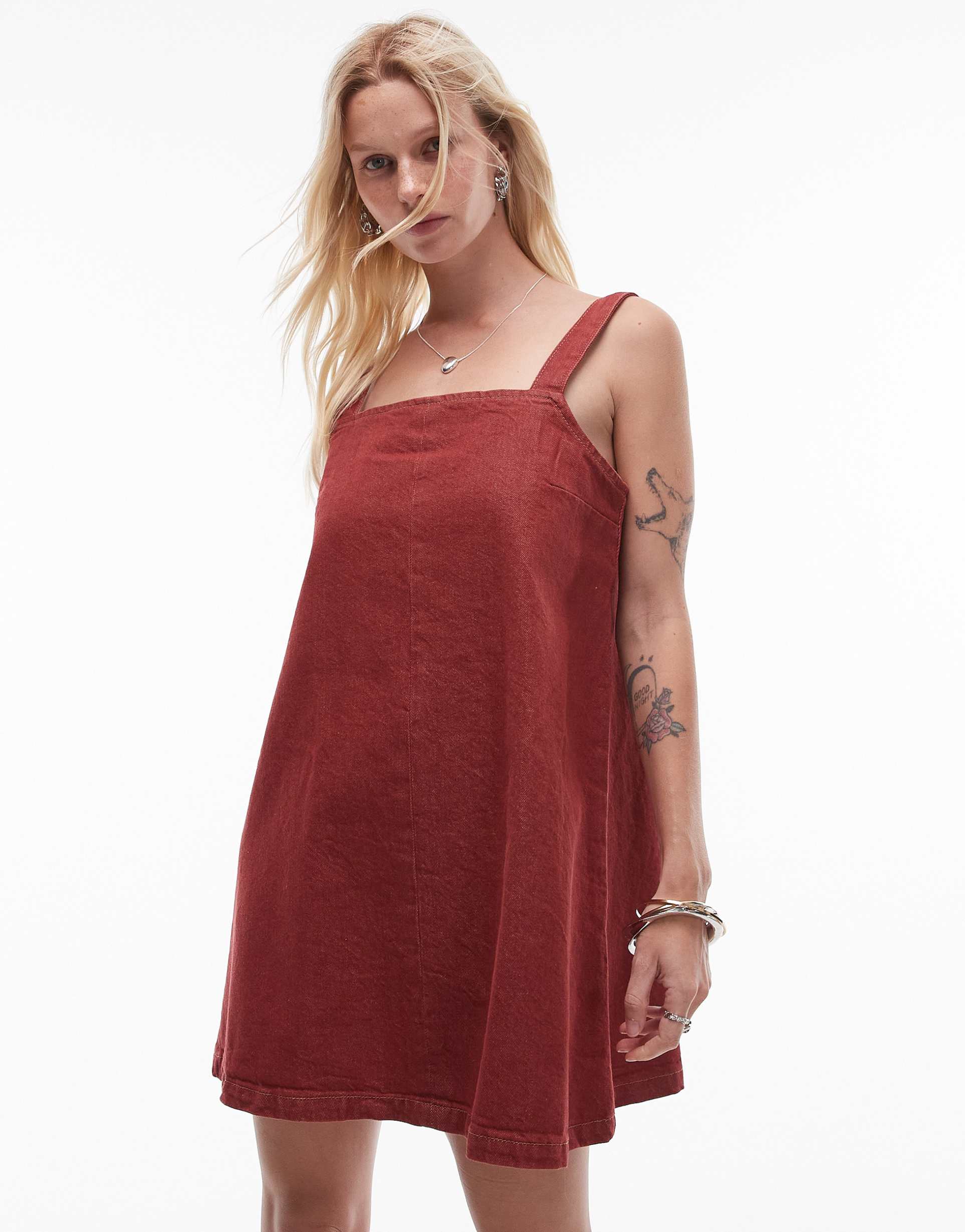 topshop denim boxy cami dress in red