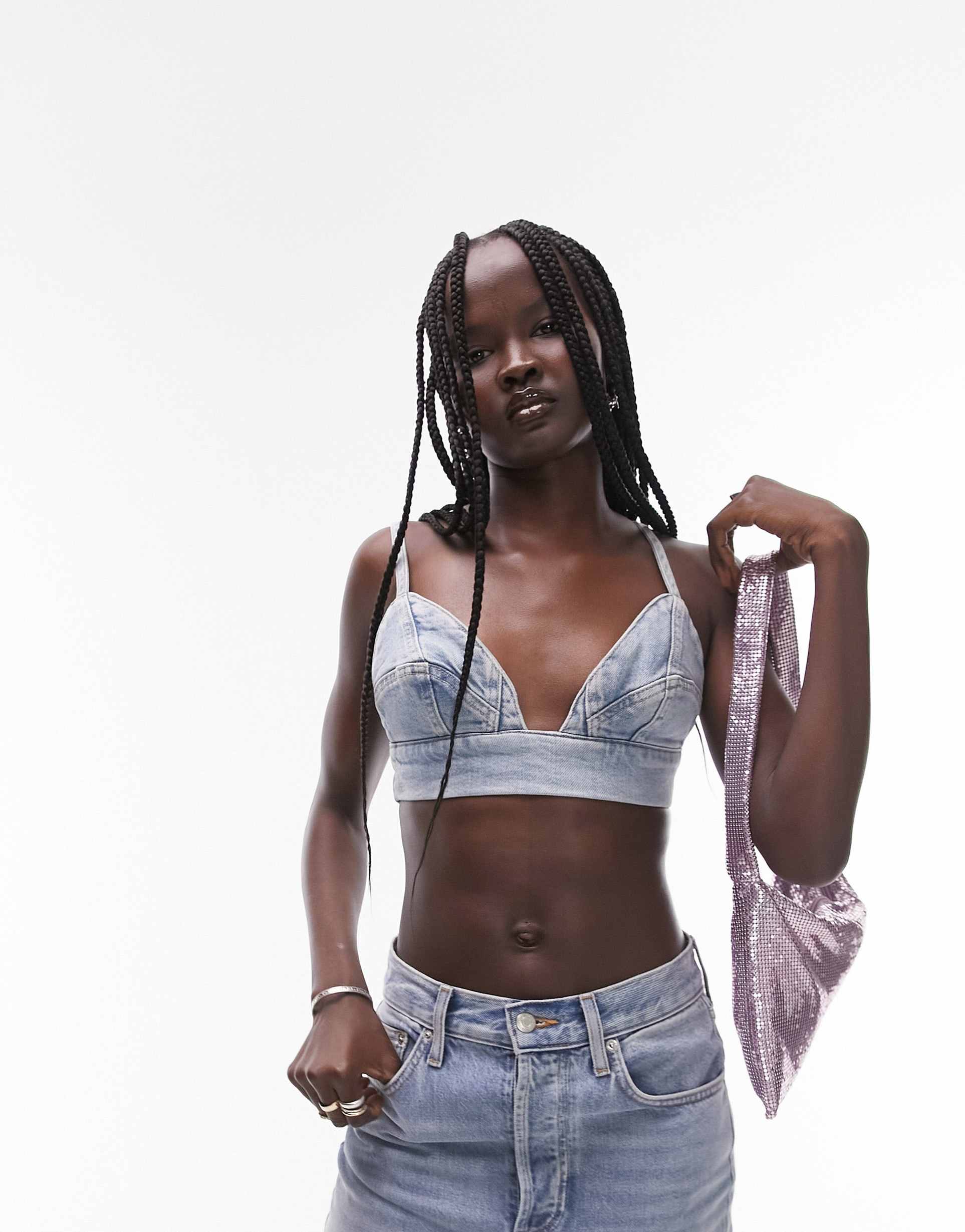 topshop denim bralet in bleach