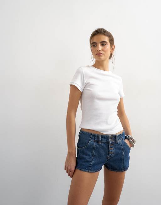 Topshop denim button fly knicker short rich blue, 5 of 5