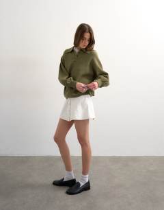 Denim button through mini skirt in ecru