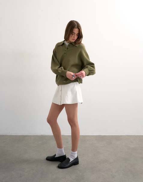 Topshop denim button through mini skirt in ecru