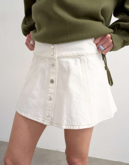 Topshop denim button through mini skirt in ecru, 2 of 5