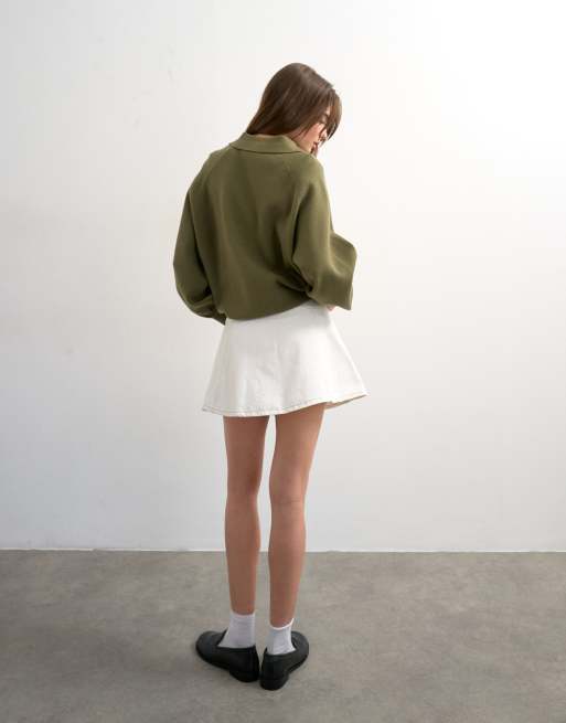 Topshop denim button through mini skirt in ecru, 3 of 5