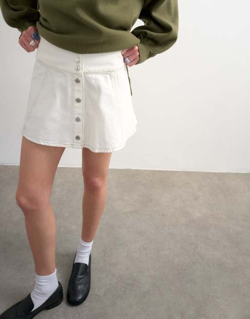 Topshop denim button through mini skirt in ecru, 4 of 5