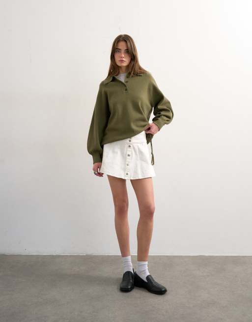 Topshop denim button through mini skirt in ecru, 5 of 5