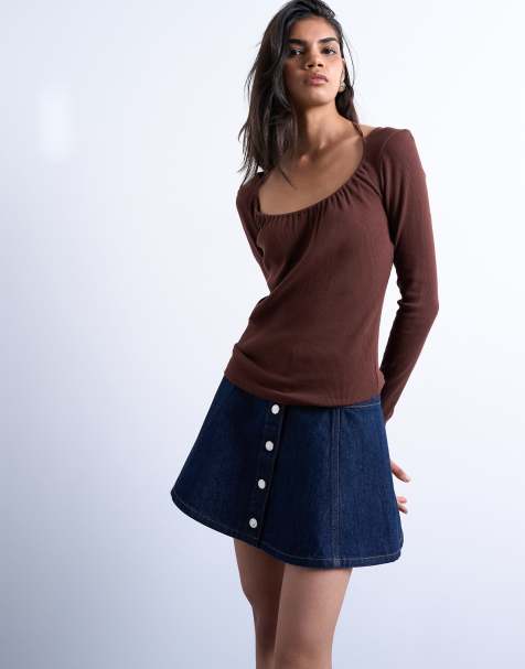 Topshop denim button through mini skirt in indigo rinse - view 1