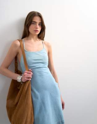 Topshop Denim Cami Swing Mini Dress In Blue