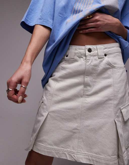 Topshop denim cargo skirt in dirty white ASOS